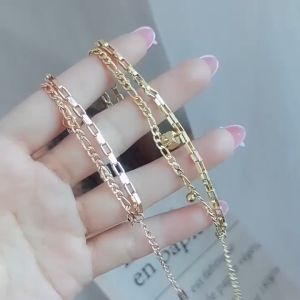 Lắc Tay Titan Nữ Cao Cấp 2 Tầng Xích Phối Lặc Kèm Phụ Kiện Bi Và Cube Màu Vàng - Đảm Bảo Không Đen Không Rỉ Sét Vĩnh Viễn