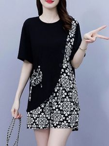 Bộ Quần Short Mùa Hè in Hoa Rộng Rãi Thời Trang Giảm Tuổi Cho Phụ Nữ Áo Trên Quần Hai Mảnh Cho Phụ Nữ Béo