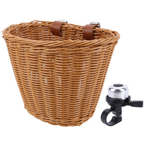1Set Braided Bicycle Basket with Leather Straps Bicycle Storage Pannier Bell Hand-Woven Small Bicycle Basket Cycling Accessories