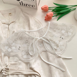 XUANXUAN | New 2025 Lace Shawl Outerwear Shirt Summer Thin Fake Collar Chinese Style Cloud Shoulder Lightweight Decorative Polyester Fiber