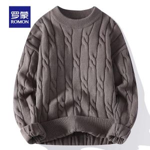 ROMON | Lomond Mens Knitted Sweater Thickened Warm Casual Loose Round Neck Winter Fashion Pure Color Knitwear For Young Men