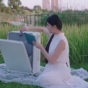 BE  20/24 Inch Front Opening Luggage With Hook Cup Holder 360° Spinner Wheels Travel Rechargeable Suitcase