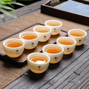 Chinese Style Kung Fu Small Tea Cup White Jade White Porcelain Ceramic Cup Tea Set Tea Tasting Cup Tea Bowl 8 Pack For Home Creative