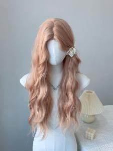 ผมปลอมสีทองชมพูแบบยาวคล้ายคล้อยผมทรงหางปลาแบบธรรมชาติสำหรับผู้หญิง เครื่องประดับผมแบบสวมที่ใช้งานง่ายและไม่ต้องรีดผม