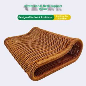 Handcrafted Summer Cool Hard Washable Neck Support Pillow Breathable PE Rattan Pillow Ergonomic Rectangular Shape Sleep Aid