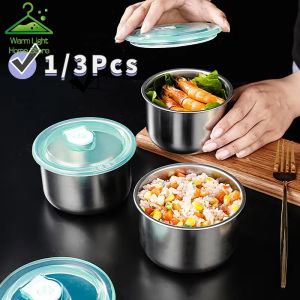 [Sell at a Loss]Stainless Steel Food Storage Bowl with Sealed Lid Multifunctional Portable Round Steamed Egg Meal Container Kitchen Supplies