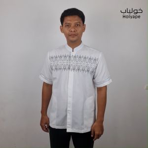 Holyape Baju Koko Muslim Medium Jumbo Lengan Pendek Polikatun Putih Tulang 04 Sahm