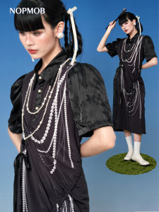 NOPMOB Original Design High-End Deconstructed New Chinese Style Cheongsam Dress Women Summer A-Line Skirt Bubble Sleeve Short Sleeve