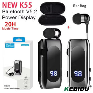 KEBIDU K55 Lavalier Business Bluetooth 5.2 Headphone Talk Music Time 20 Hours LED Digital Display Noice Cancelling Wireless Earphones