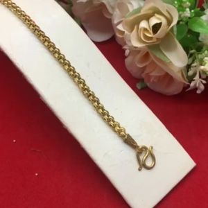 สร้อยข้อมือทองเหลืองลายผ่าหวายมนห้อยจี้หัวใจตัดลาย ความยาว 6.8 นิ้ว งานทองเหลืองแท้ งานดิบไม่ได้ชุบ ทองเหลืองโบราณ