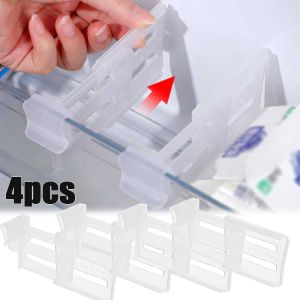 แผงกั้นที่จัดเก็บในตู้เย็นแบบ1/4ชิ้นตัวแบ่งพลาสติกหดได้อุปกรณ์จัดระเบียบชั้นวางของในครัวขวดกระป๋อง