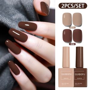 Autumn Brown Gel Nail Polish Set – 2 Colors Nude Coffee Shades-15ml Long-Lasting Soak Off Nail Gel Perfect Fall Manicure Kit