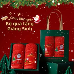 Khăn Tắm Giáng Sinh Cỡ Lớn 100% Cotton Cao Cấp Thêu Hình Ông Già Noel Cây Thông Tuần Lộc Xe Trượt Tuyết Siêu Mềm Nhanh Khô