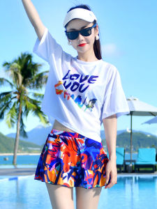 Bộ Đồ Bơi Ba Mảnh Cỡ Lớn Cho Nữ Mùa Hè 2023 Có Đệm Ngực Không Có Gọng Thép Tay Dài Cổ Tròn Đồ Bơi Giảm Béo