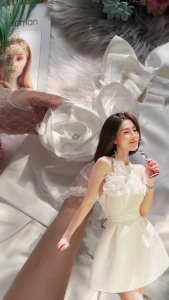 MyDu Shop | MS 2626 | Đầm Xòe Nữ Tính – Thiết Kế Cổ Nơ Hoa Hồng Đính Tinh Tế