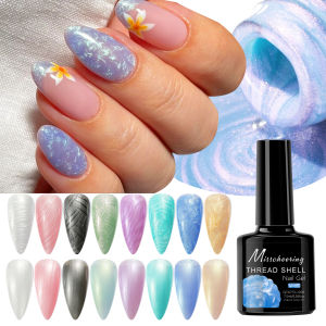 8 Colors Pearl Shell Thread Nail Polish Gel & UV LED Soak Off Gel Varnish: Shiny Glitter Semi Permanent Manicure Art Varnishes