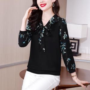 Áo Sơ Mi Nữ Cổ Chữ V Thời Trang Mùa Xuân Thu Phong Cách Ngọt Ngào Dáng Rộng Dài Tay Dài Thường Ngày