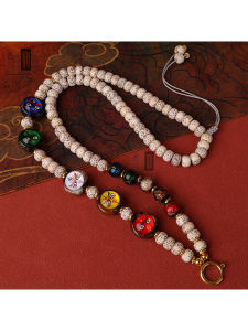 Thai Amulet Chain Fragrant Gray Glass Bead Necklace Thangka Five Gods of Wealth Eyes Lanyard Bodhi Seed Crafts Lanyard