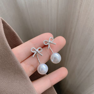 Elegant Pearl Tassel Earrings & Butterfly Knot Flash Zircon Clip-On Studs