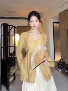 New Chinese Style Womens Fashion Set Loose Relaxing Old Money Style Complete Summer Outfit High Waist Retro Commute Polyester Fiber