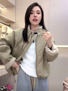 Áo Khoác Ngắn Lót Lông Cừu Phong Cách Hàn Quốc Cho Nữ Mùa Đông 2025 Áo Khoác Cotton Rộng Rãi Thường Ngày Ấm Áp Cổ Đứng