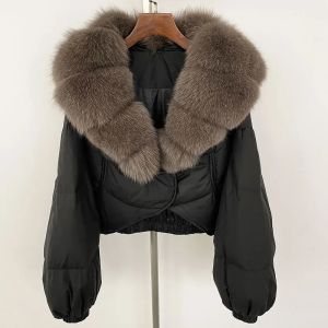Áo Khoác Lông Thú Thật Sang Trọng OFTBUY Dành Cho Nữ Mùa Đông 2024 Áo Khoác Phao Dày Giữ Ấm Với Cổ Lông Cáo Tự Nhiên 90% Lông Vũ Trắng