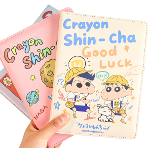 Bandai | 1/4PCS New Crayon Shin-chan A5 PU Leather Notebook Office School Supplies Full-Color Pages Anime Student Notebook Diary Gift