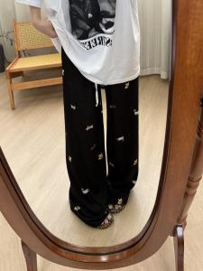 กางเกงเดินเล่นสีดำ ทรงหลวม ผ้าโพลีเอสเตอร์ ระบายอากาศได้ดี สำหรับผู้หญิง ฤดูร้อน 2025 กางเกงขายาวทรงตรง