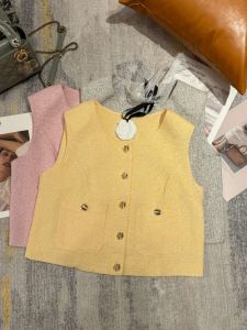 Vintage Small Fragrance Summer New Style Tank Top for Women Petite Outside Clothing Woven Texture Gold Buckle Vest