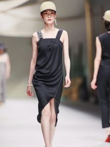 Fashion Show Match Casual Asymmetric Acetate Spaghetti Strap Dress