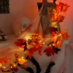 Artificial Red Maple Leaf Vine Wall Decor Fake Tree Leaves Halloween Theme Window Display Ceiling Decoration Flower Vine