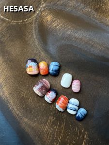 Original HESASA Short Wearing Nail Art Cold Planet INS Style Smoky Blue Hand-Painted Pure Wearable Nail Tips Chinese Origin