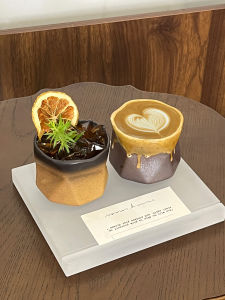 Creative Ceramic Coffee Cup Set Japanese Thick Earthenware Concentrated Coffee Cup Irregular Latte Art Cup with Tray