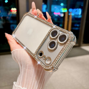 Bling Shockproof Clear Case For iPhone 17 16 15 14 13 Pro Max Glass Lens Protection Shiny Glitter Diamond Transparent Soft Cover