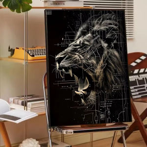 Bộ Tranh Tô Màu Theo Số Acrylic Sư Tử Đen & Vàng Trên Vải Bố Dành Cho Người Lớn Tranh Nghệ Thuật Số Bộ Dụng Cụ Vẽ Tranh