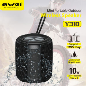 Awei Y310 Wireless Speaker Bluetooth 5.0 High Power HD Surround Stereo Waterproof IPX6 Mini Portable Speaker 2200mAh High Capacity Support Micro SD Card connect 2 in parallel For party