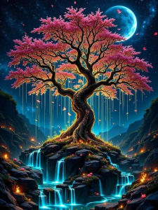 Huacan 5D DIY Diamond Painting Sakura Tree Waterfall Moon Diamond Mosaic Landscape New 2026 Decorative Paintings