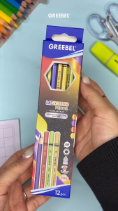 GREEBEL Pensil kayu 2B 7038 Metallic (12PCS/SET) / Pensil Tulis Metallic Graphite Ujian sekolah Pensil Gambar