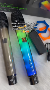 [Model Terkini 2025]  Koorfly KF-U1 Wireless Handheld Microphones Pencahayaan RGB Kordless Dual UHF With Rechargeable Receiver For Family Singing KTV