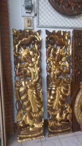 ไม้สัก แกะสลัก ฝีมือคนไทย (Teak wood carving) ขนาด กว้าง45xหนา4สูง180 Cm ประดับตกแต่งบ้าน วัด โบส์ถ วิหาร สีโอ็คปัดทอง งานสวย ปราณีต มีประกันสินค้า ขนส่งปลอดภัย