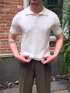 Áo Polo Cổ Tim Thoáng Khí Dành Cho Mùa Hè Ôm Sát Phong Cách Vintage Kinh Doanh Thông Thường T-shirt Tay Ngắn