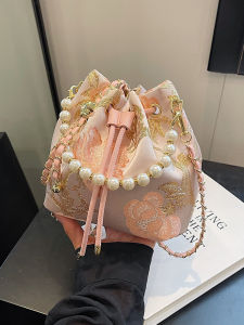 Elegant Pearl Embroidered Bucket Bag Womens Shoulder Handbag Summer 2025 New Chinese Style Simple High-End Crossbody Bag