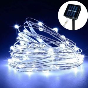 7M/12M/22M/32M 8 โหมดกลางแจ้งพลังงานแสงอาทิตย์ไฟ Fairy LED ทองแดงลวดไฟกันน้ําสวนงานแต่งงานตกแต่ง