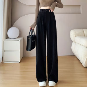 กางเกงขายาวผ้าคอร์ดูรอยทรงตรงผ้ากำมะหยี่บุขนแกะสำหรับผู้หญิง La Chapelle กางเกงขายาวทรงตรงเอวสูงสไตล์เกาหลี