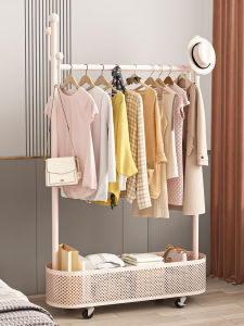 Indoor Bedroom Floor Clothes Hanger Mobile Roller Home Use Simple Luxury Drying Rack Easy to Assemble Metal Coat Stand