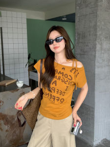 Áo Thun Trễ Vai In Chữ Thời Trang