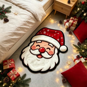 VIKAMA Santa Shaped Carpet Soft Non-Slip Bedroom Living Room Floor Mat Entrance Porch Door Mat Christmas Party Home Decoration