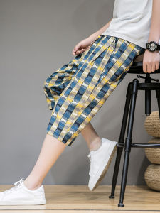 Quần Short Vải Lanh Kẻ Sọc Mùa Hè Cho Nam Quần Dài Đến Giữa Bắp Chân Quần Dài Thường Ngày Quần Đi Biển Quần Dài Thoải Mái