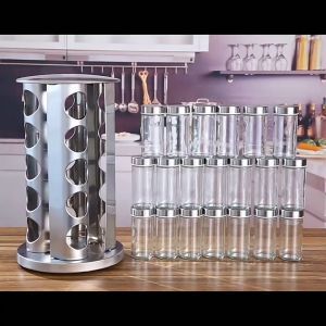 360°Rotatable Spice Rack 12/16/20PCS High Quality Stainless Steel Seasoning Bottles Set Multi Glass Bottle Portable Spice Jar Cumin Prickly Spice jar