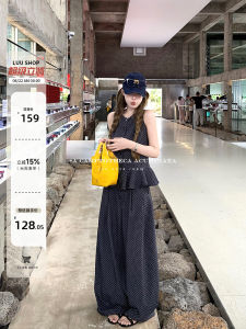 Polka Dot Denim Imitation Sleeveless Casual Set